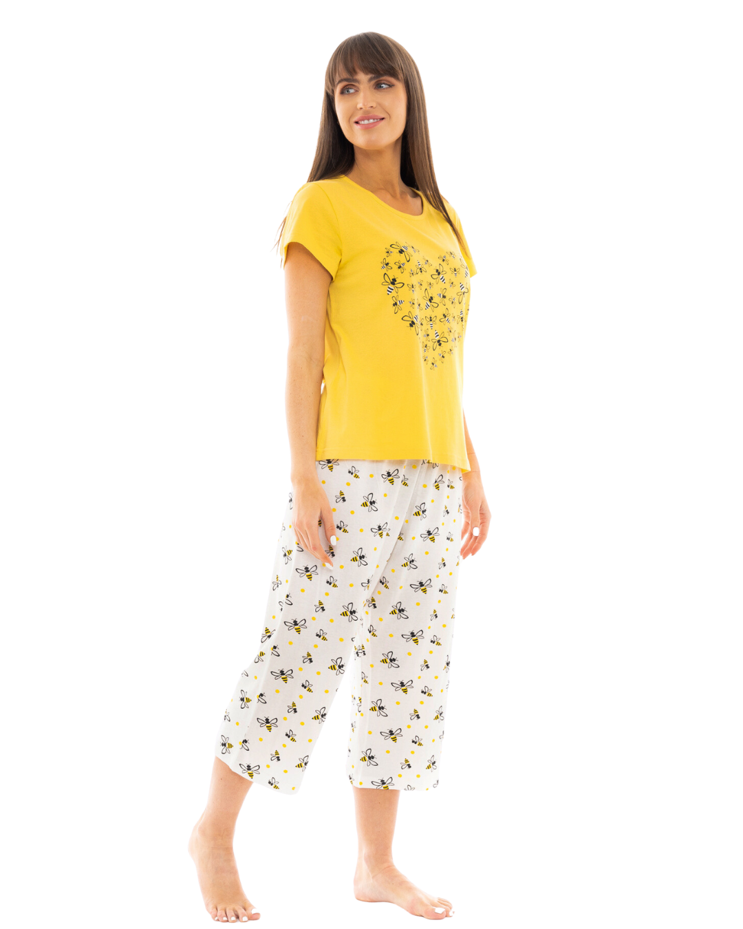 Yellow Bee 100% Cotton Short Sleeved Cropped Leg Pyjamas