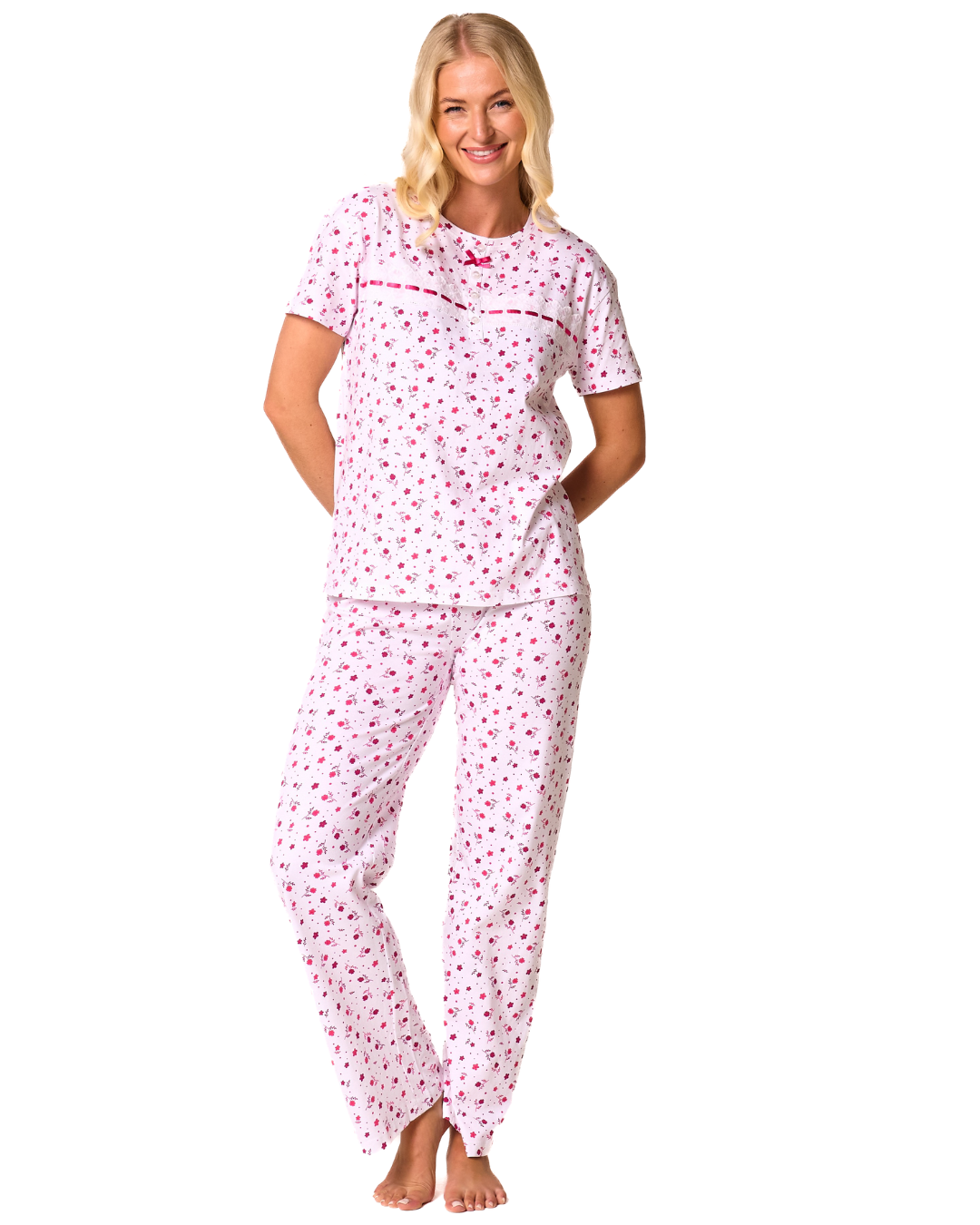 Ditsy Floral Print 100% Cotton Jersey Short Sleeve Pyjama