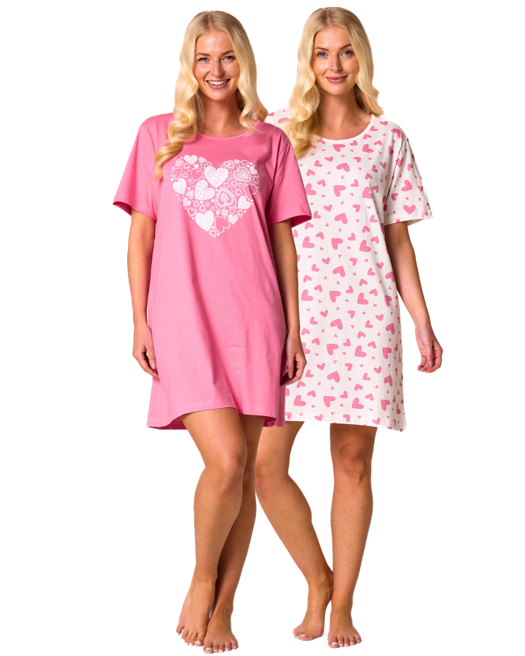 Pack of 2 Pink Heart 100% Cotton Nightshirts