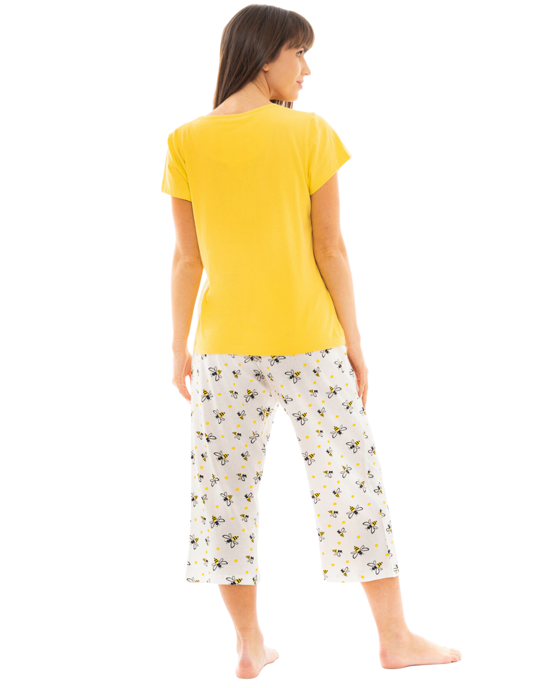 Yellow Bee 100% Cotton Short Sleeved Cropped Leg Pyjamas