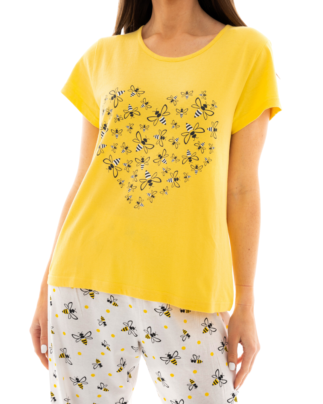 Yellow Bee 100% Cotton Short Sleeved Cropped Leg Pyjamas