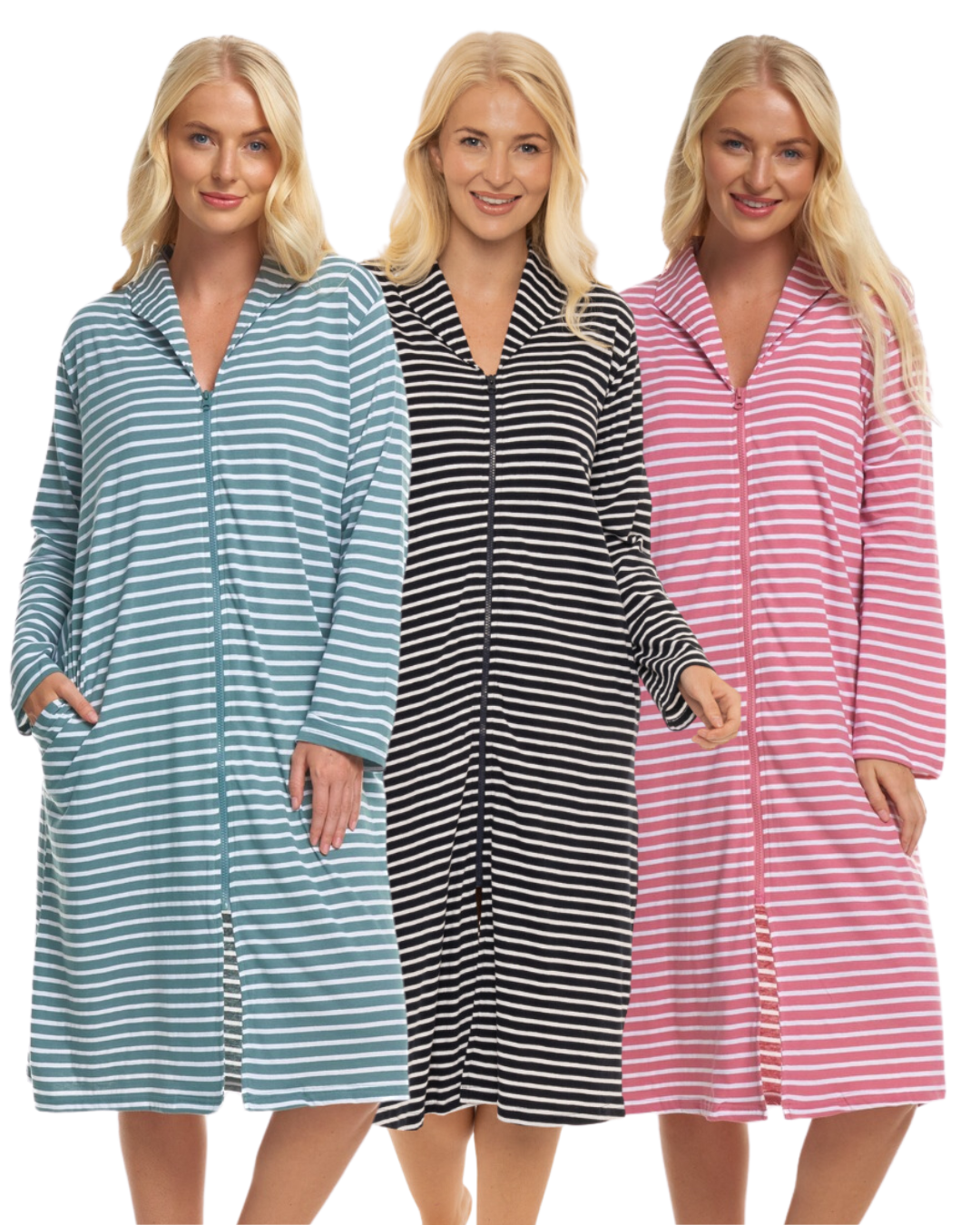 Cotton Stripe Zip Dressing Gown