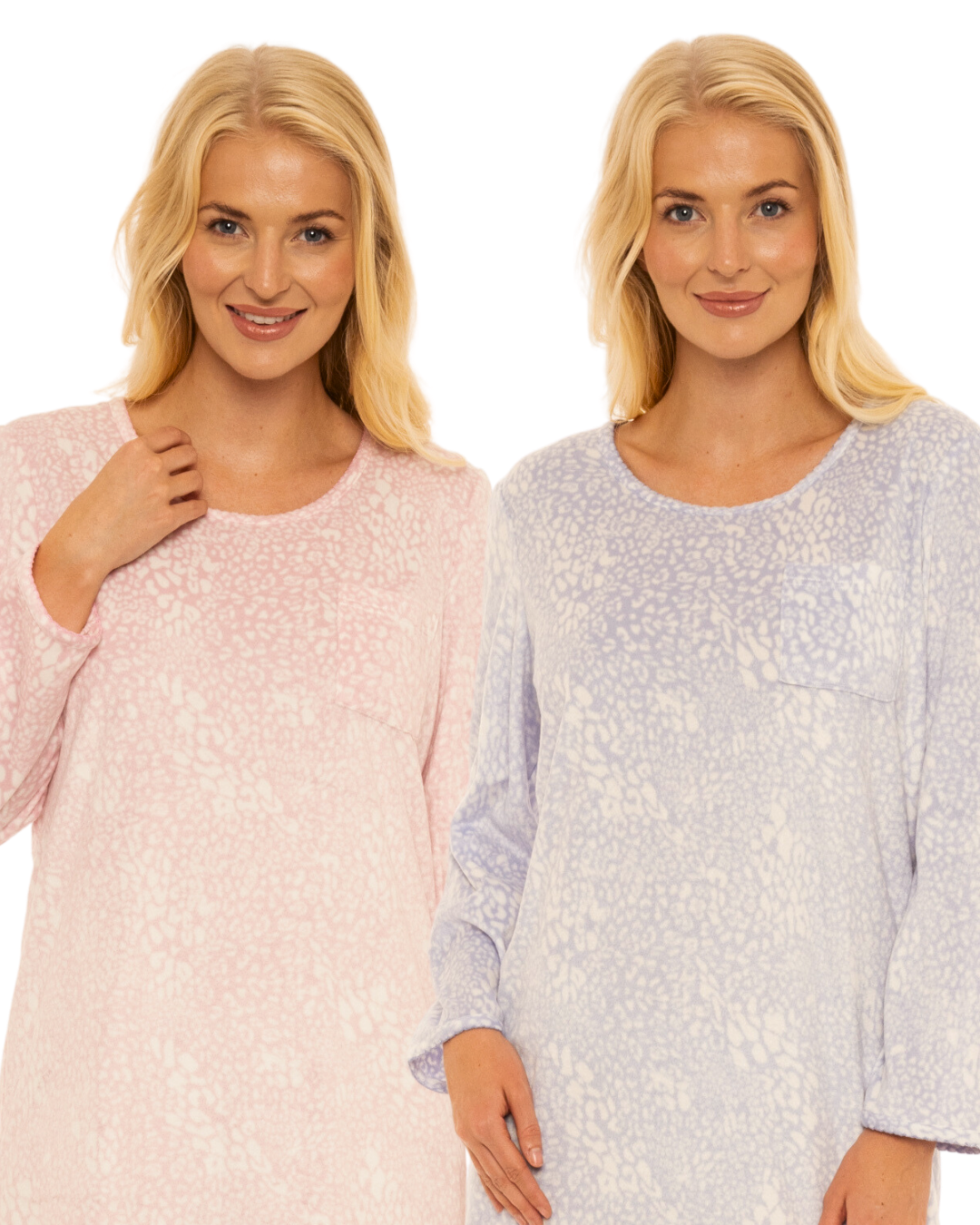 Animal Print Long Sleeved Polished Fleece Nightshirts