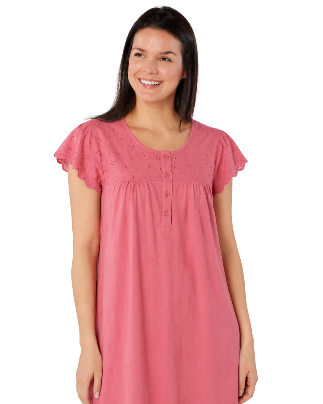 100% Jersey Cotton Short Sleeve Nightdress With Broderie Anglaise Trim (NW200510)