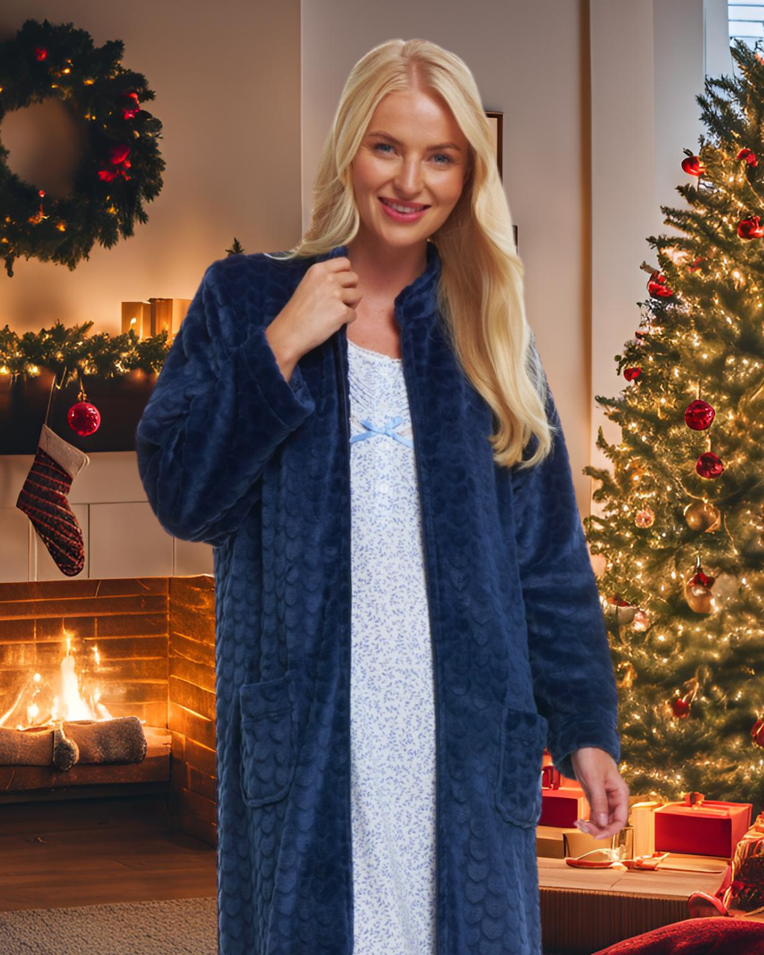 Luxury Embossed Fleece Zip Dressing Gown