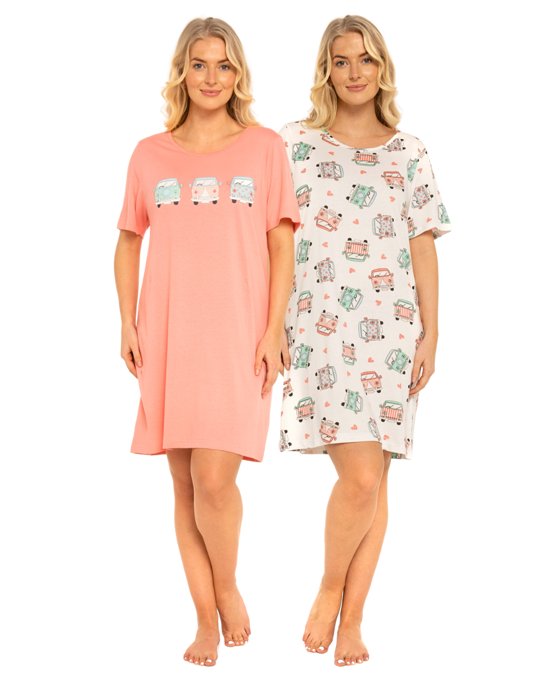 Pack of 2 Coral Campervan 100% Cotton Nightshirts