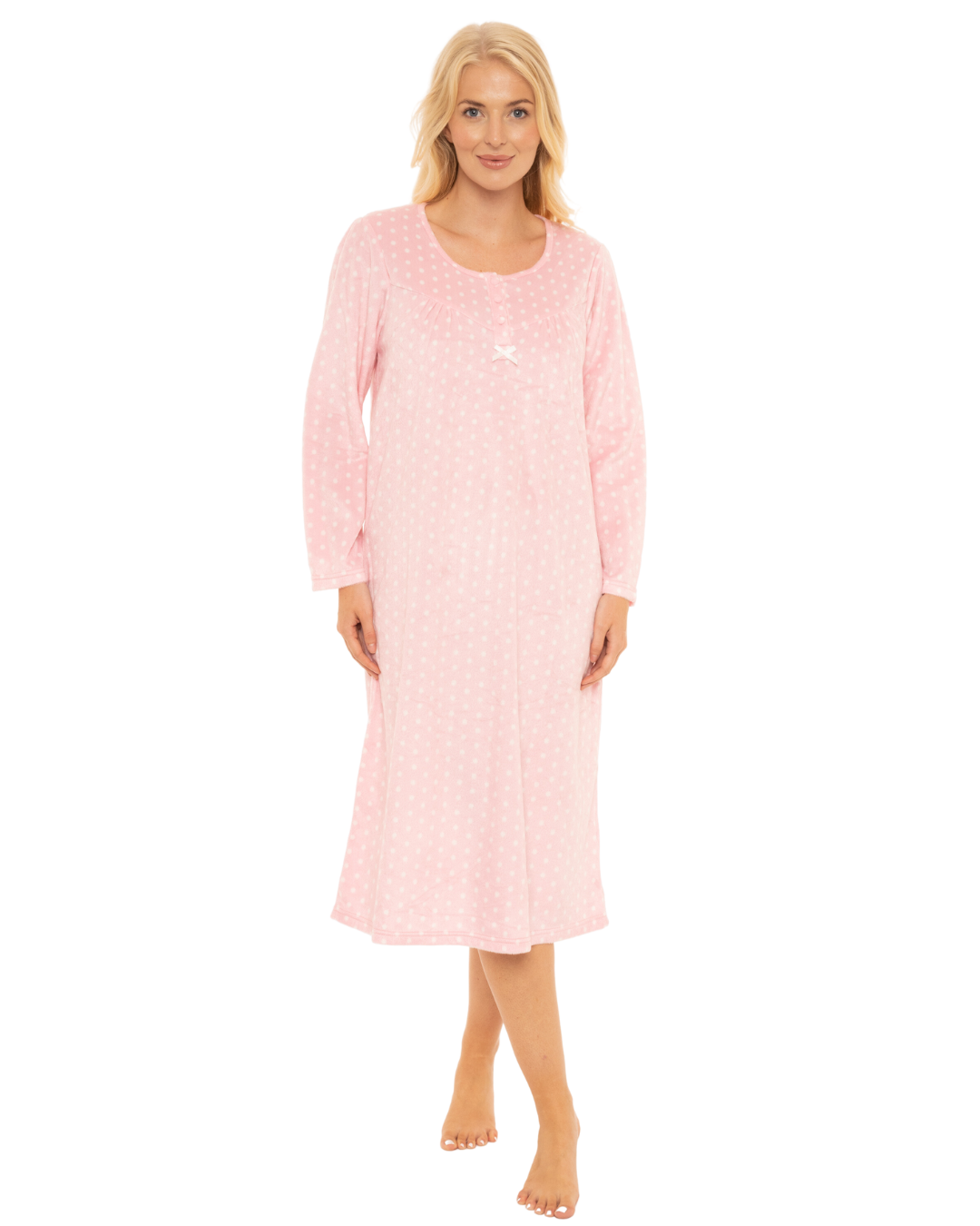 Long Sleeved Polished Fleece Spot Nightdress