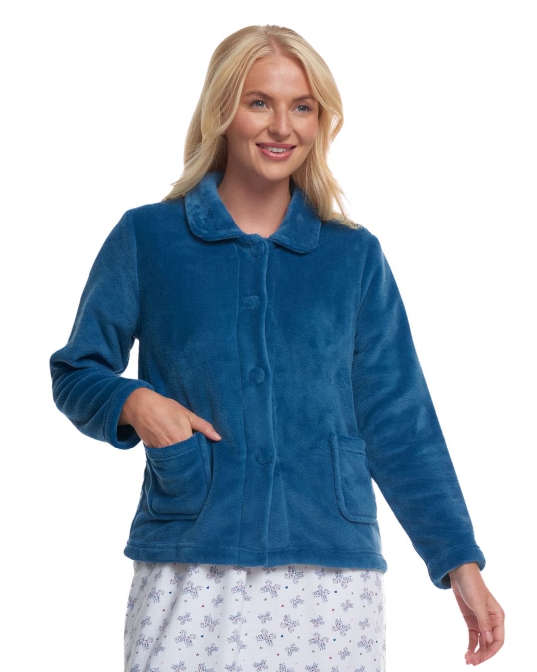 Luxury Coral Fleece Button Bed Jacket