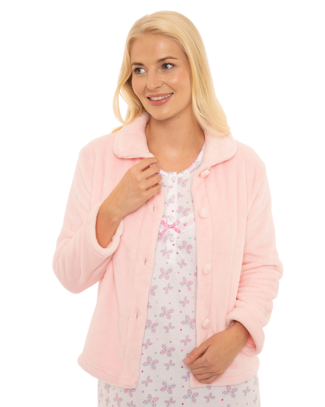 Luxury Coral Fleece Button Bed Jacket