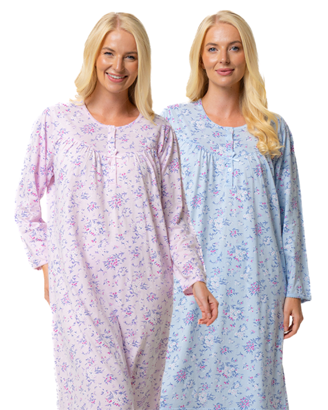 Ladies 100% Cotton Long Sleeve 45" Length Floral Bouquet Nightdress (MA45780)