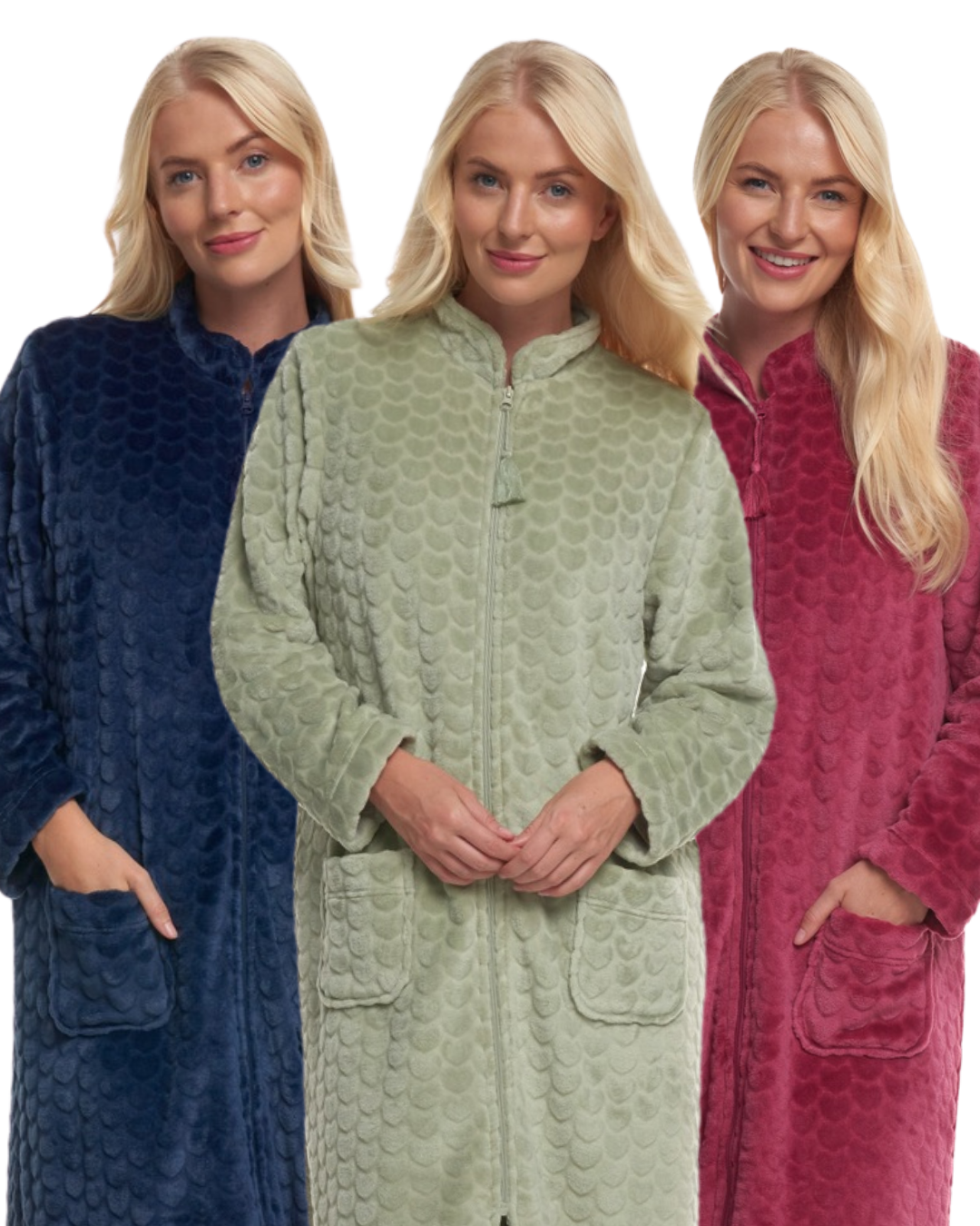 Luxury Embossed Fleece Zip Dressing Gown