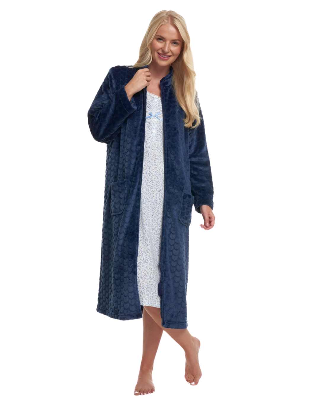 Luxury Embossed Fleece Zip Dressing Gown