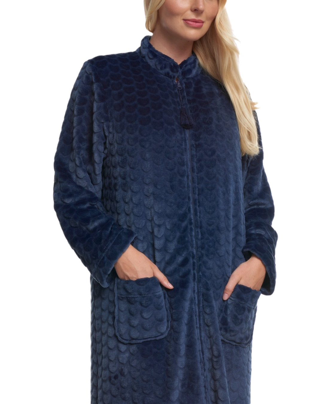 Luxury Embossed Fleece Zip Dressing Gown