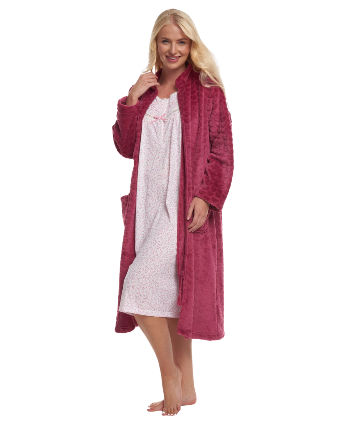 Luxury Embossed Fleece Zip Dressing Gown