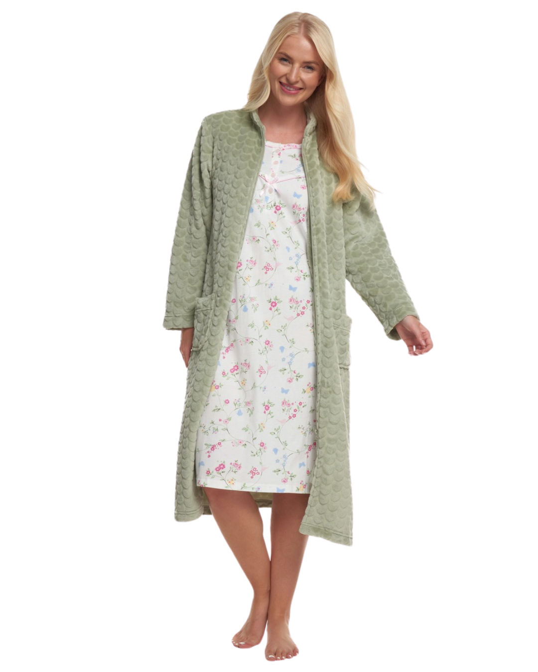 Luxury Embossed Fleece Zip Dressing Gown