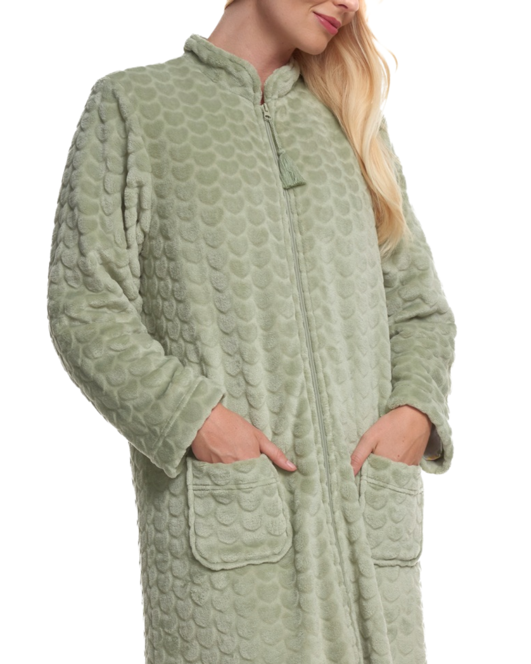 Luxury Embossed Fleece Zip Dressing Gown