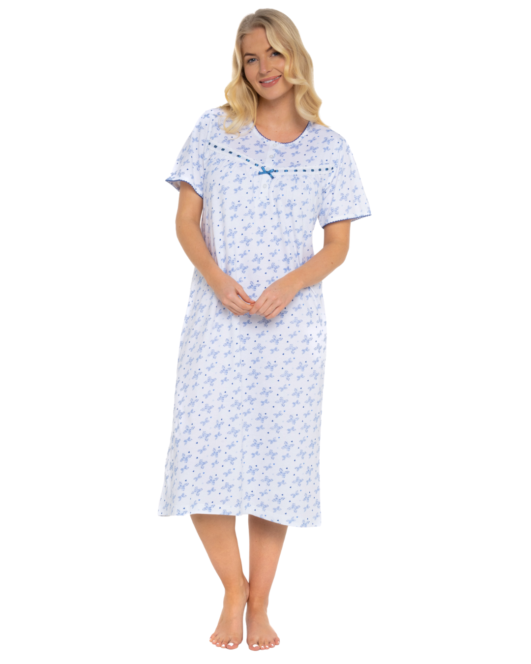 Butterfly Print 100% Cotton Jersey Short Sleeve Nightdress (MK31117)