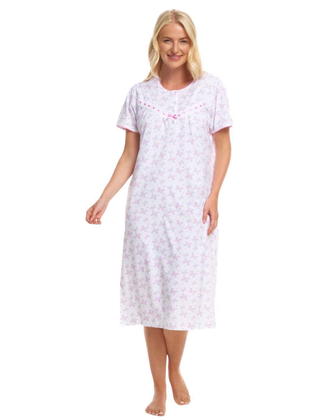 Butterfly Print 100% Cotton Jersey Short Sleeve Nightdress (MK31117)