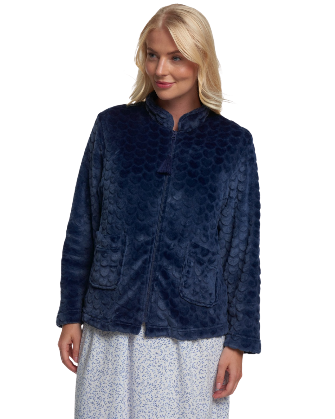 Luxury Heart Embossed Fleece Zip Bed Jacket