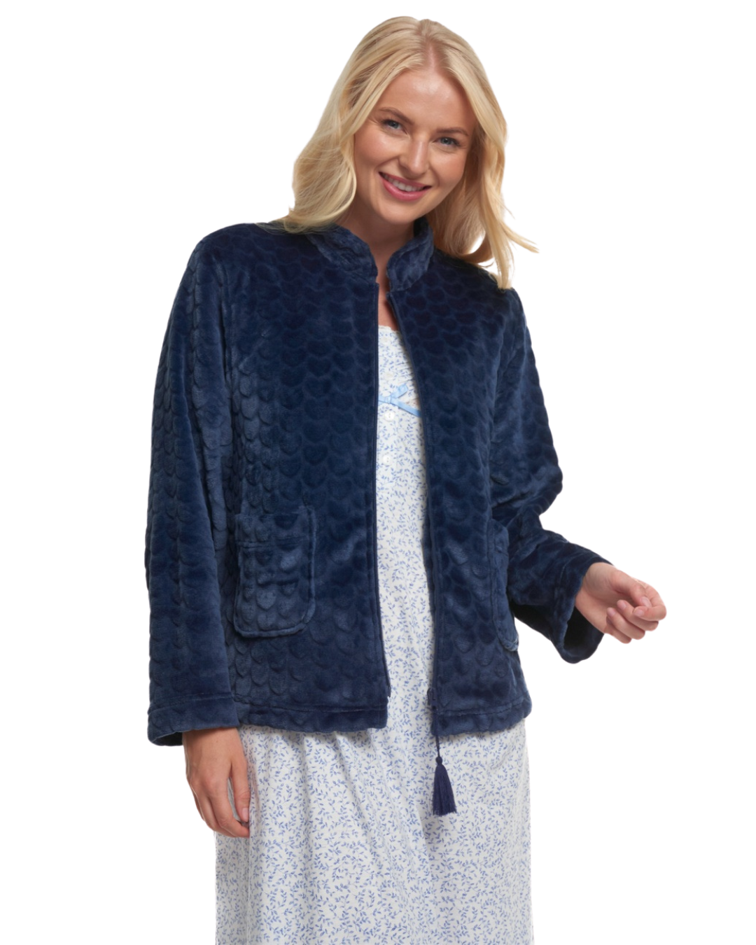 Luxury Heart Embossed Fleece Zip Bed Jacket