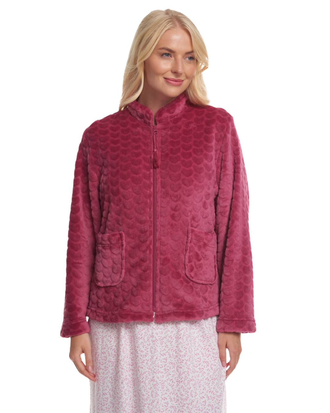 Luxury Heart Embossed Fleece Zip Bed Jacket