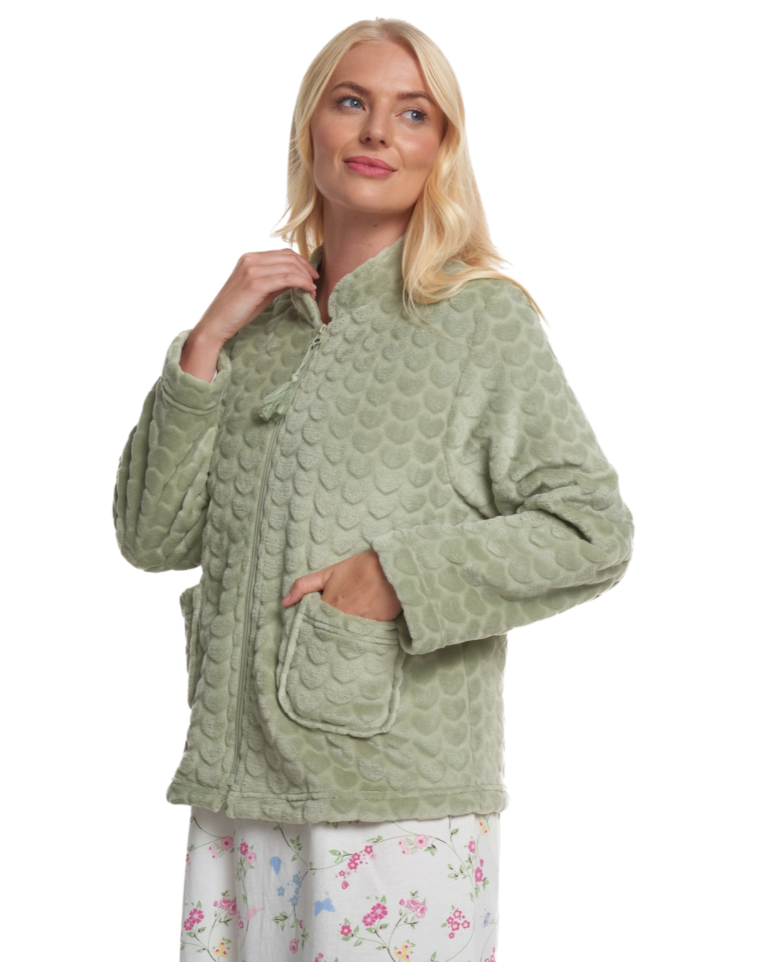 Luxury Heart Embossed Fleece Zip Bed Jacket