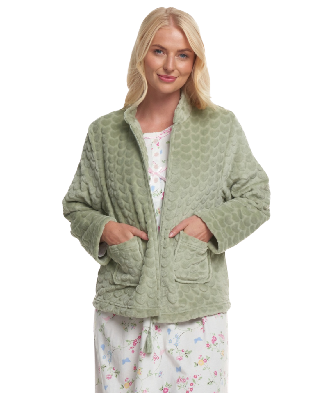 Luxury Heart Embossed Fleece Zip Bed Jacket (MK43702)