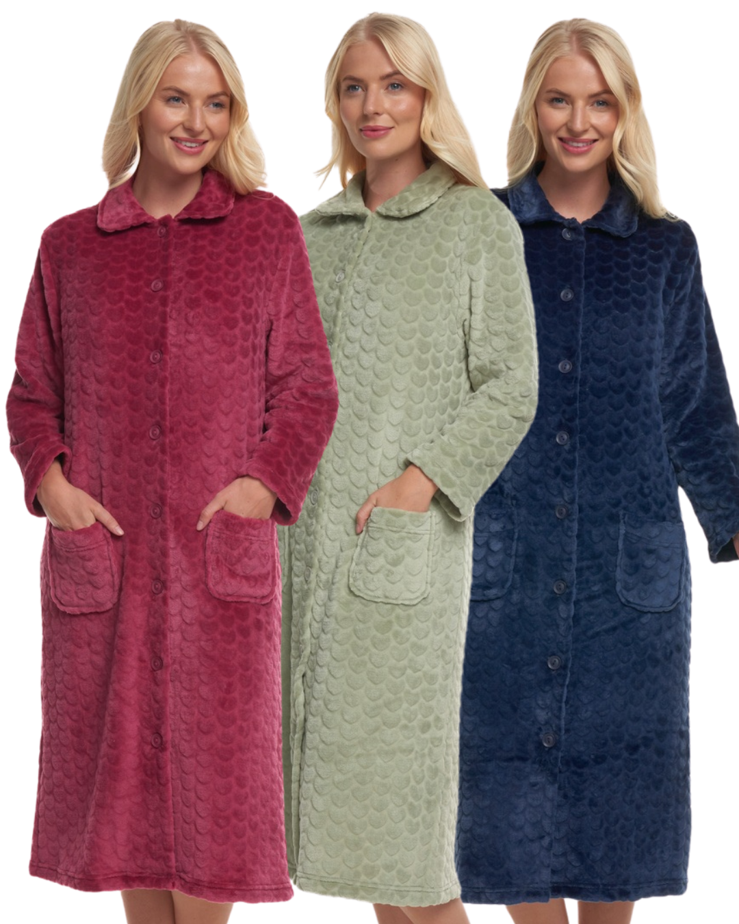 Luxury Embossed Fleece Button Up Dressing Gown