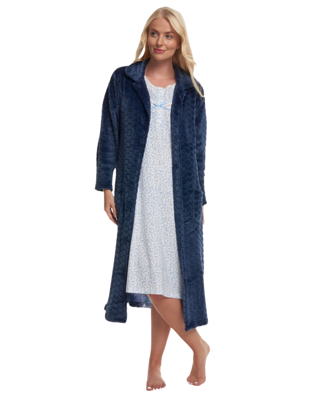 Luxury Embossed Fleece Button Up Dressing Gown