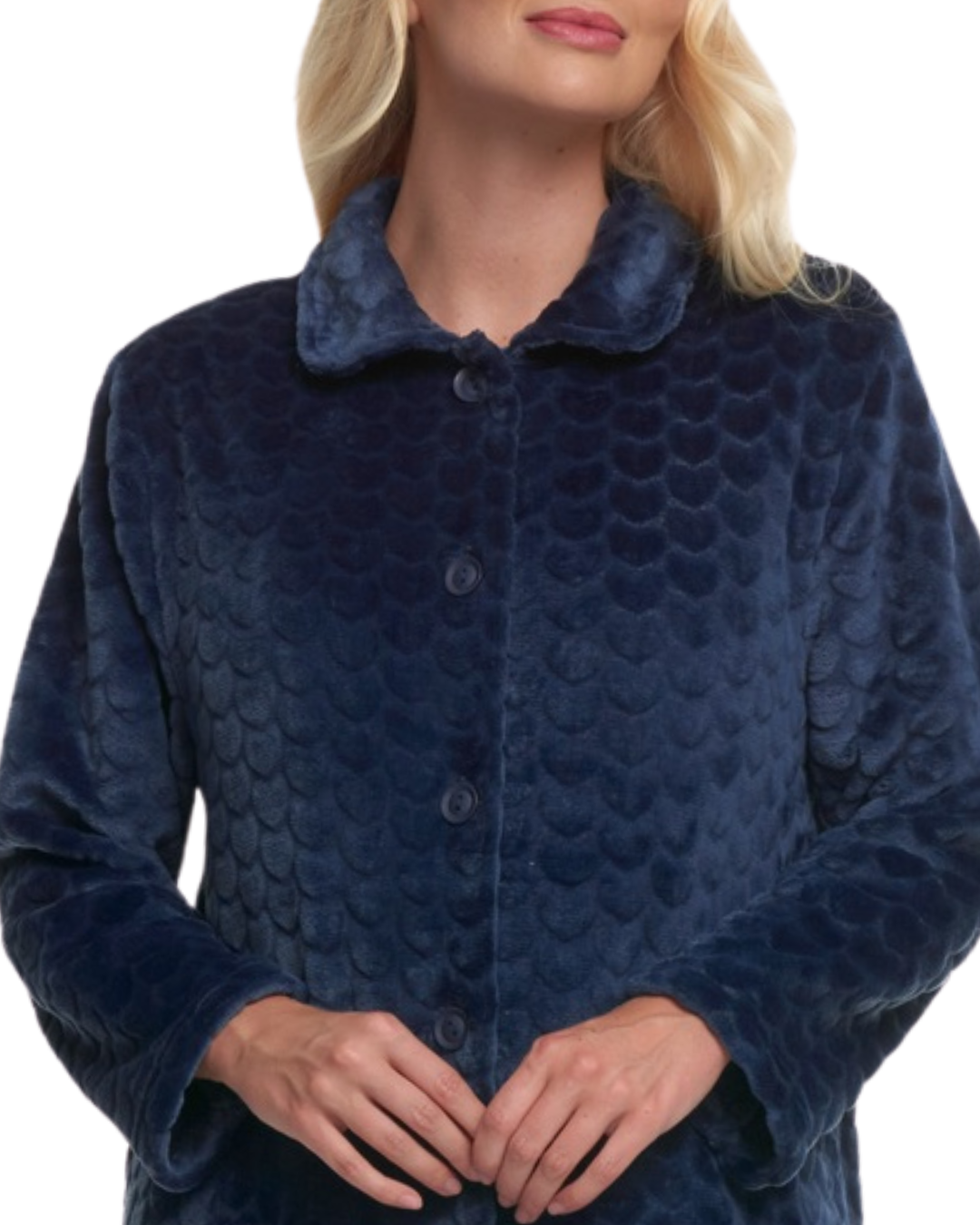 Luxury Embossed Fleece Button Up Dressing Gown