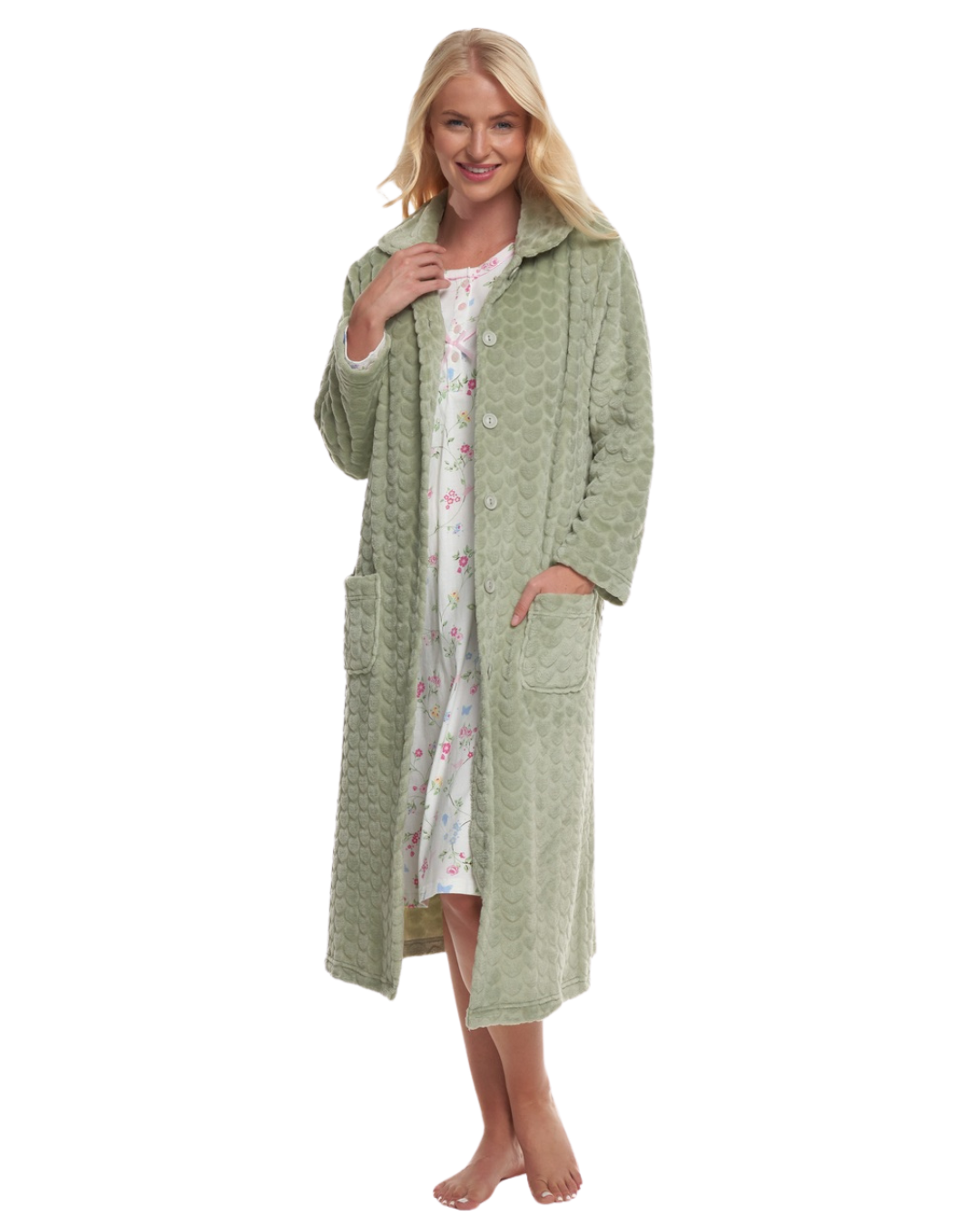 Luxury Embossed Fleece Button Up Dressing Gown