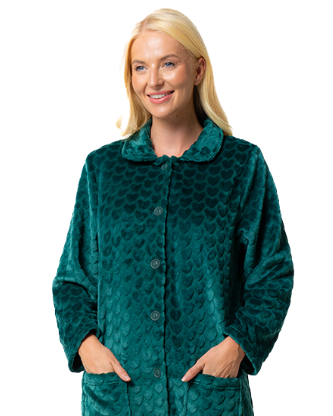 Luxury Embossed Fleece Button Up Dressing Gown (MK43704)