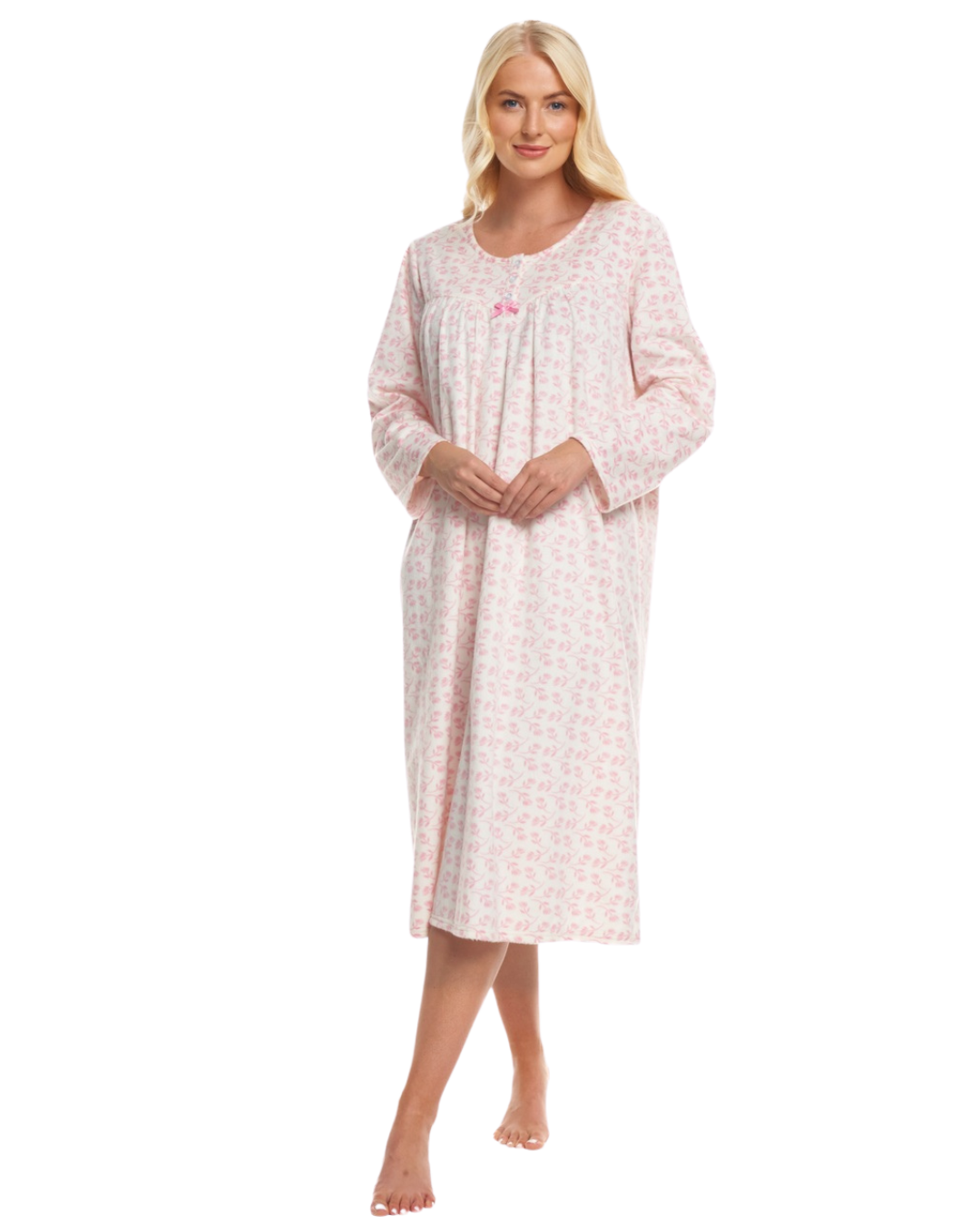Long Sleeved Floral Fleece Nightdress