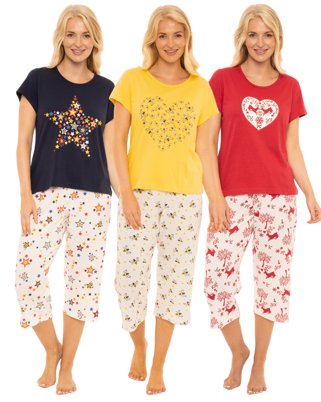 Rainbow Star 100% Cotton Short Sleeved Cropped Leg Pyjamas