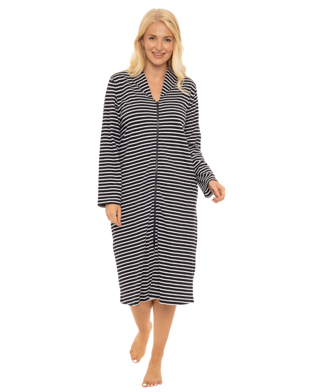 Cotton Stripe Zip Dressing Gown