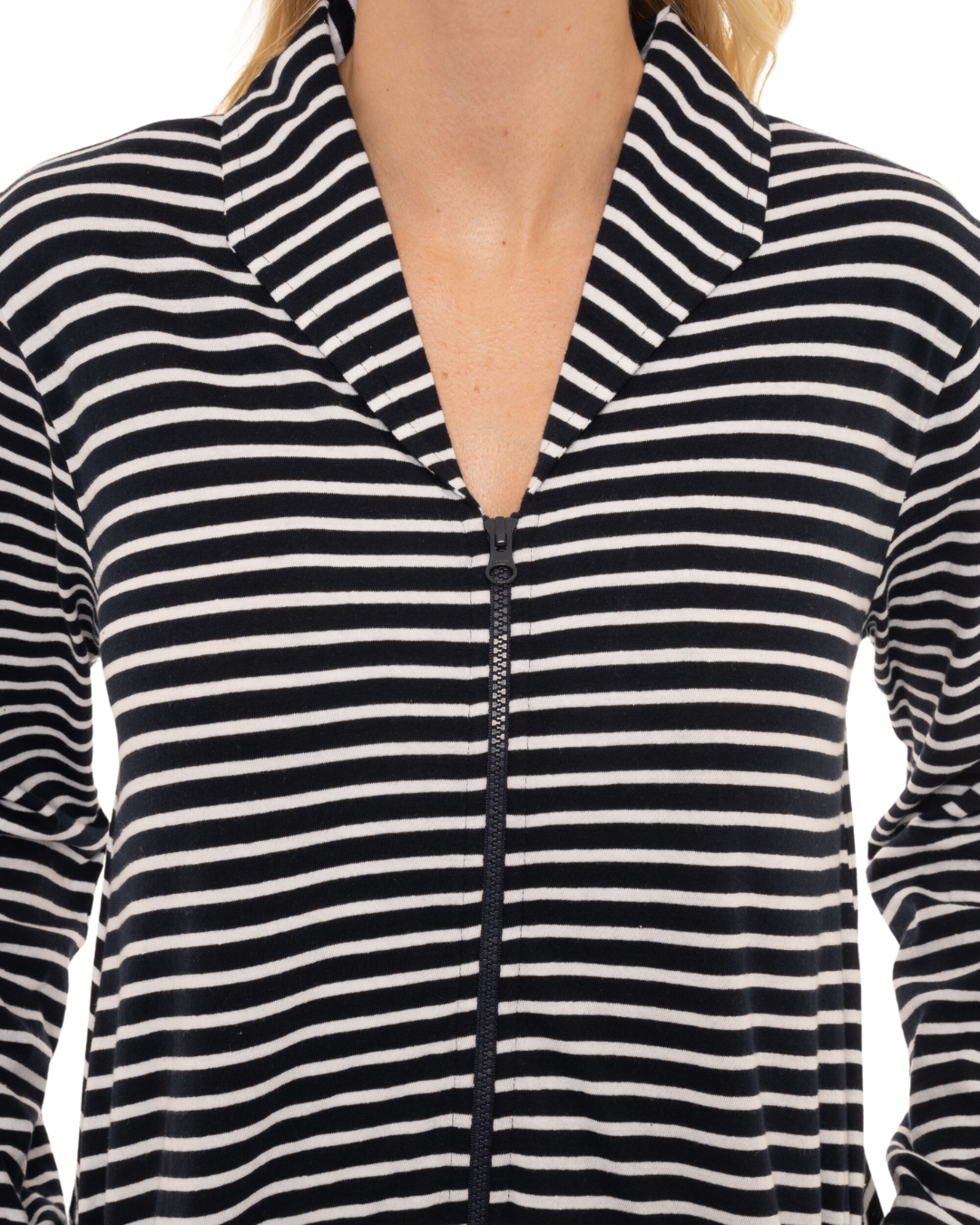 Cotton Stripe Zip Dressing Gown