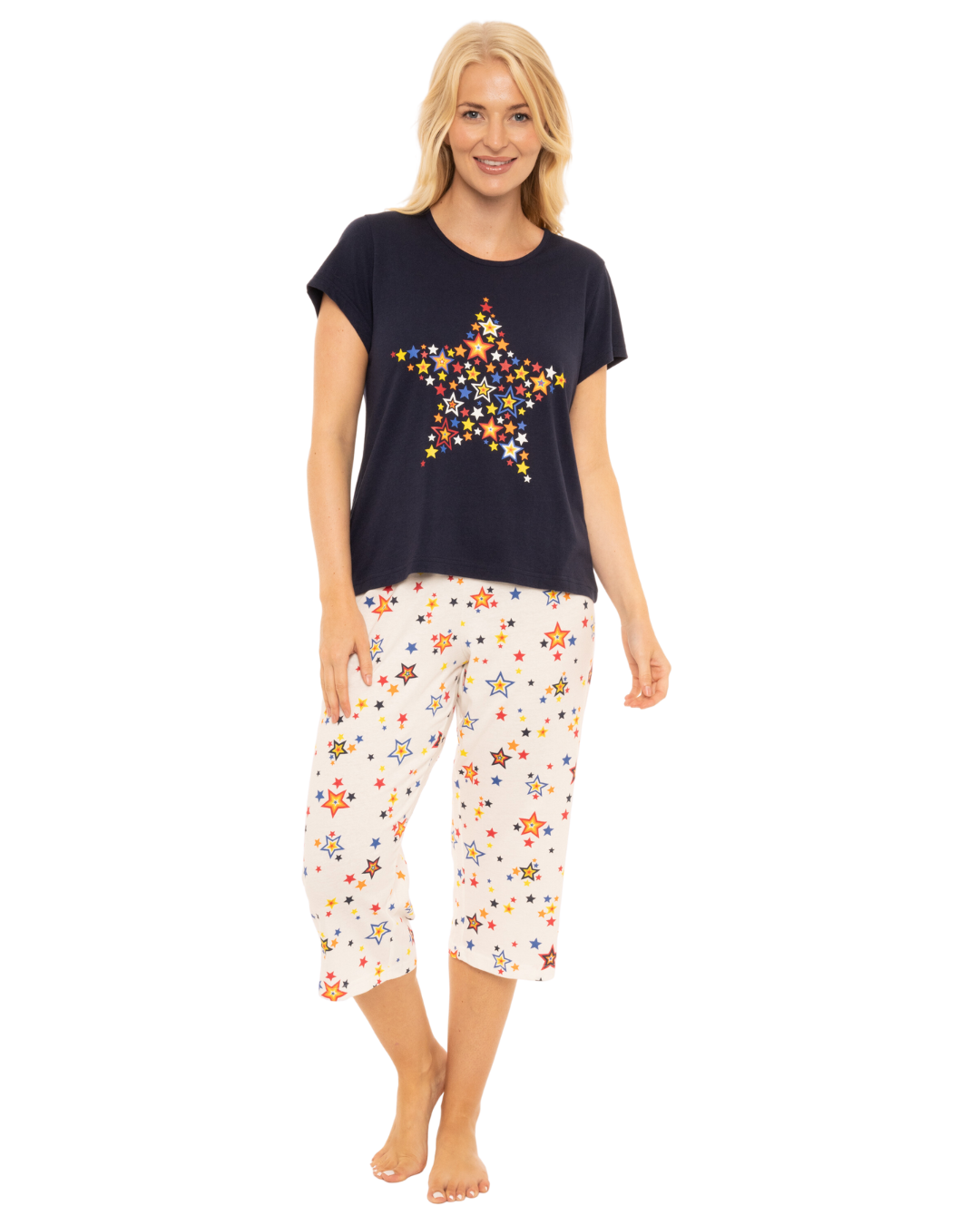Rainbow Star 100% Cotton Short Sleeved Cropped Leg Pyjamas