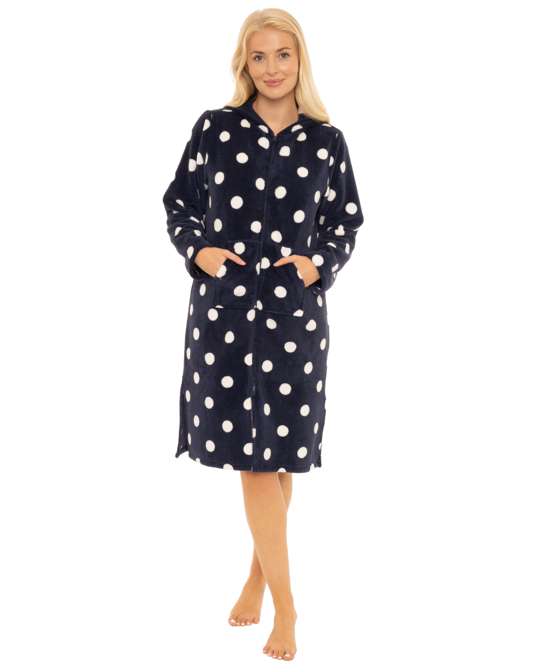 Navy Spot Fleece Full Zip Lounger