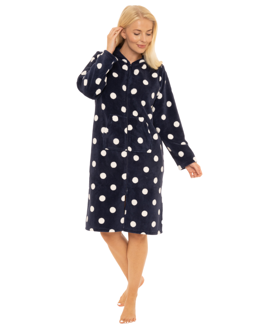 Navy Spot Fleece Full Zip Lounger