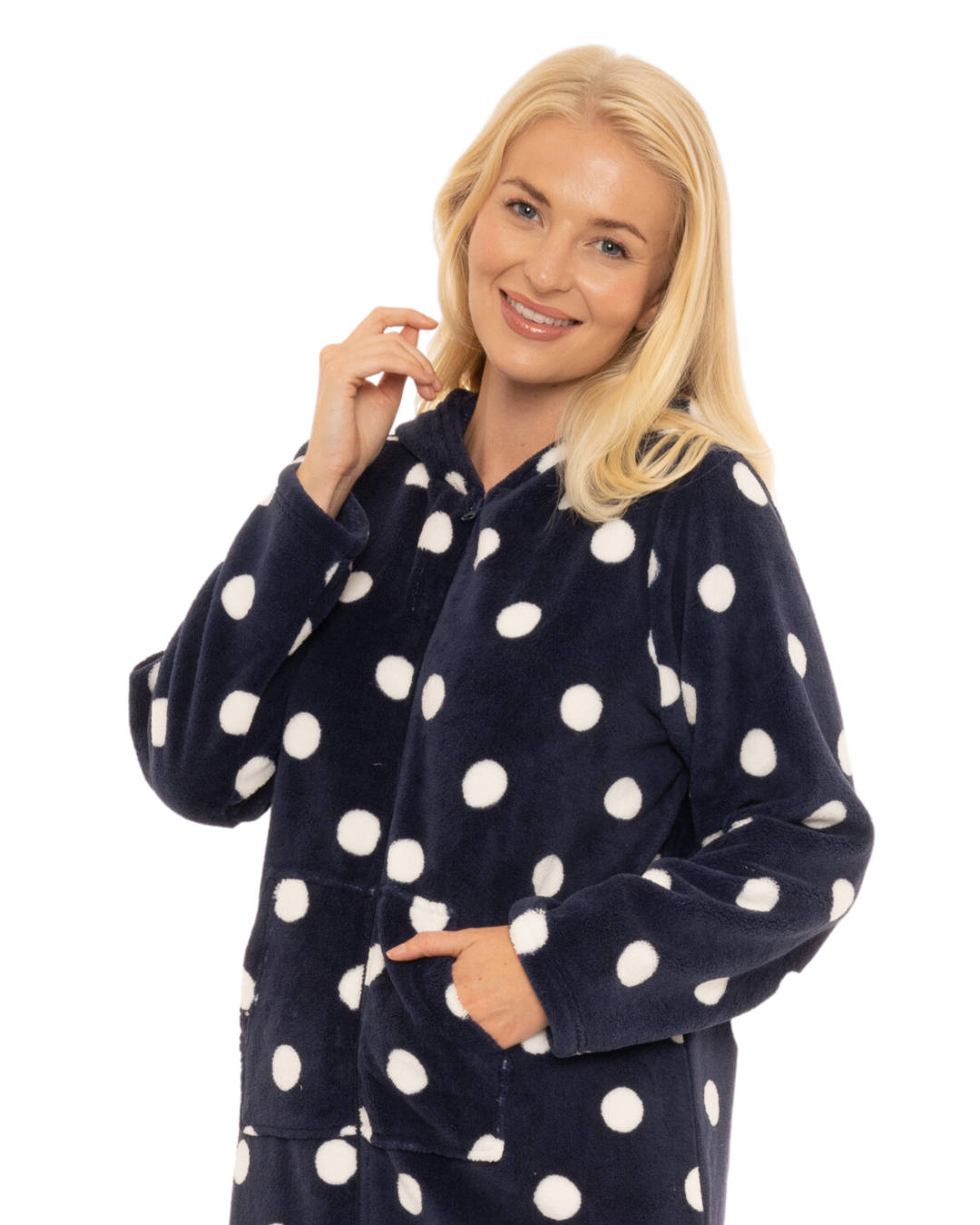 Navy Spot Fleece Full Zip Lounger