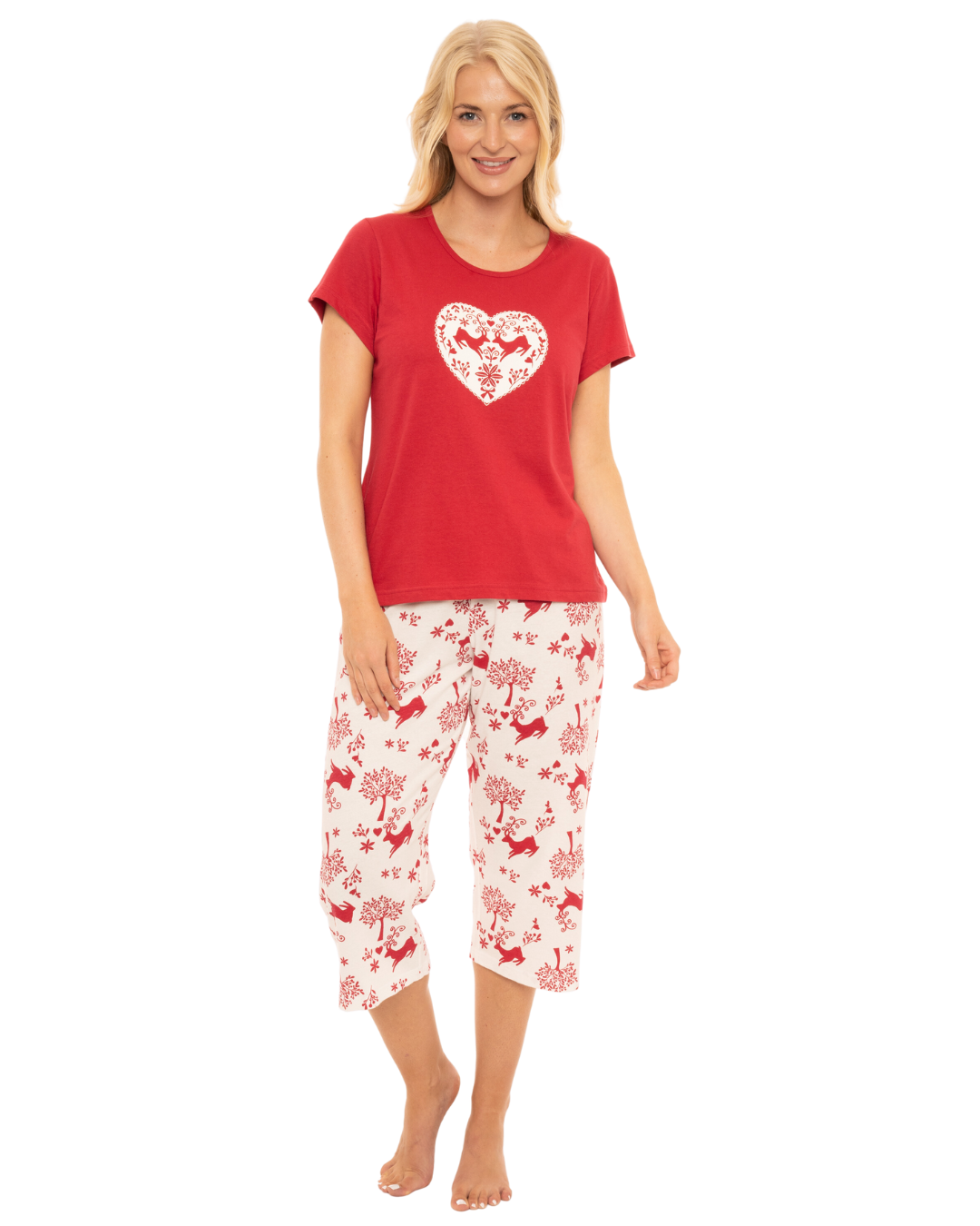Winter Stag 100% Cotton Short Sleeved Cropped Leg Pyjamas