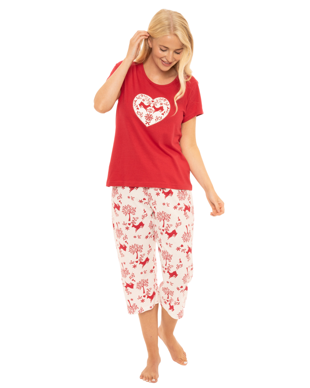 Winter Stag 100% Cotton Short Sleeved Cropped Leg Pyjamas