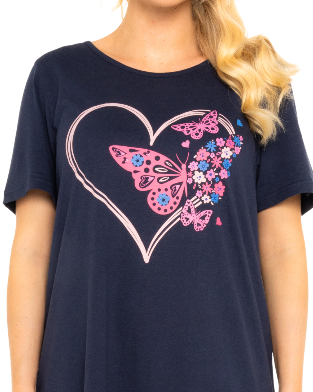 Pack of 2 Navy Sumer Heart 100% Cotton Nightshirts