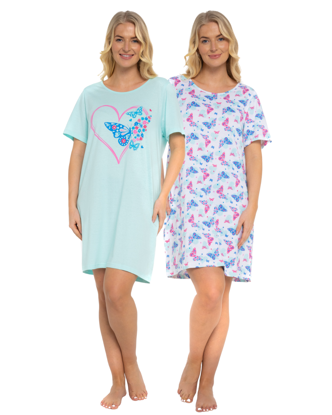 Pack of 2 Turquoise Sumer Heart 100% Cotton Nightshirts