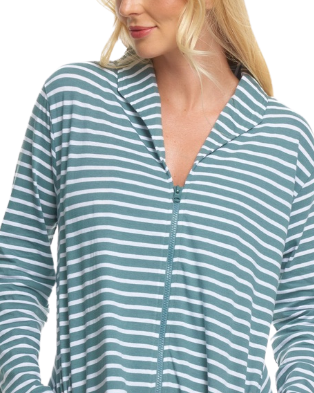 Cotton Stripe Zip Dressing Gown