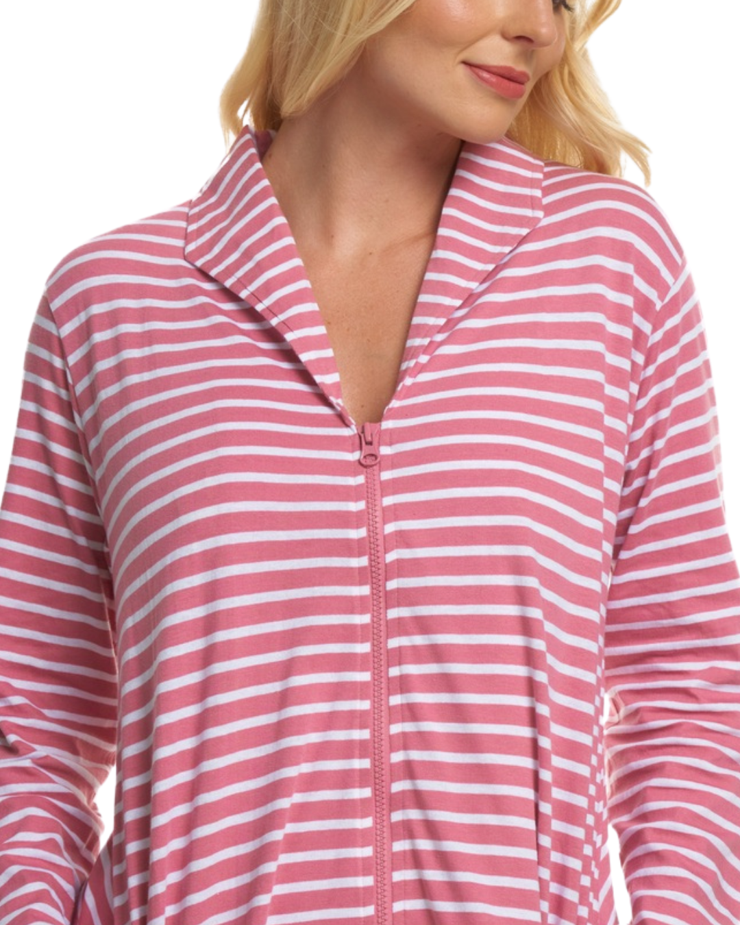 Cotton Stripe Zip Dressing Gown