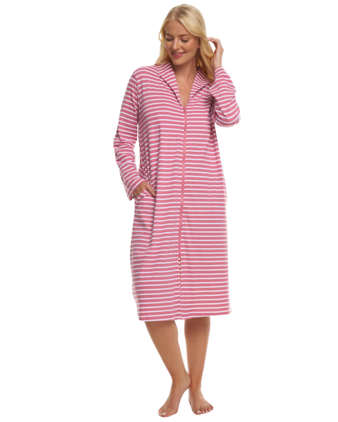 Cotton Stripe Zip Dressing Gown