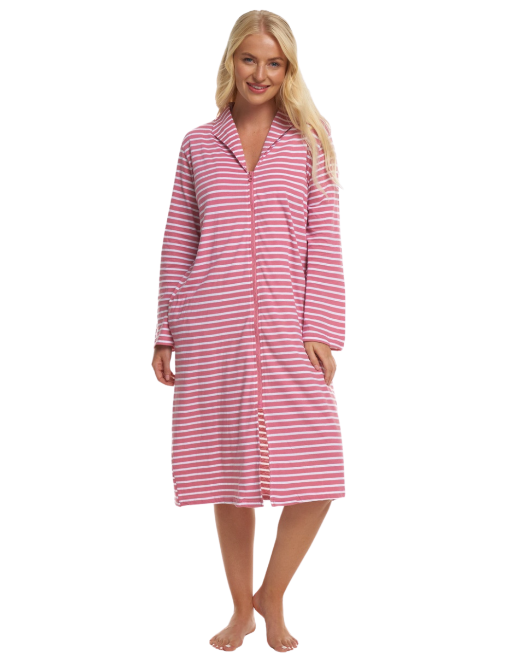 Cotton Stripe Zip Dressing Gown