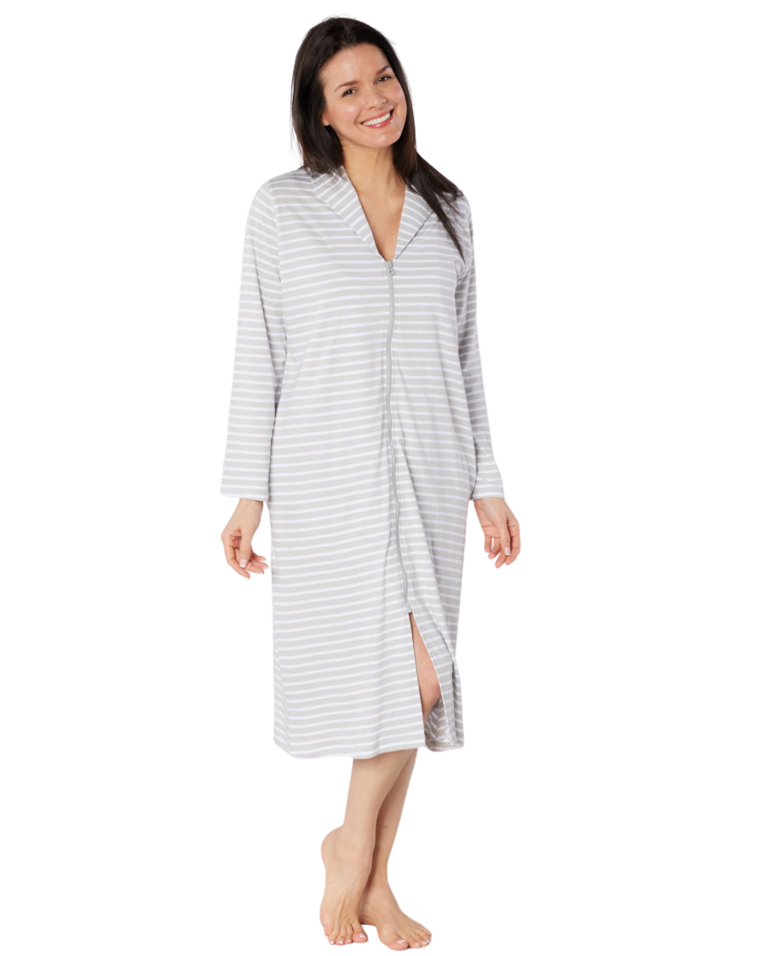 Cotton Stripe Zip Dressing Gown (NW108047)