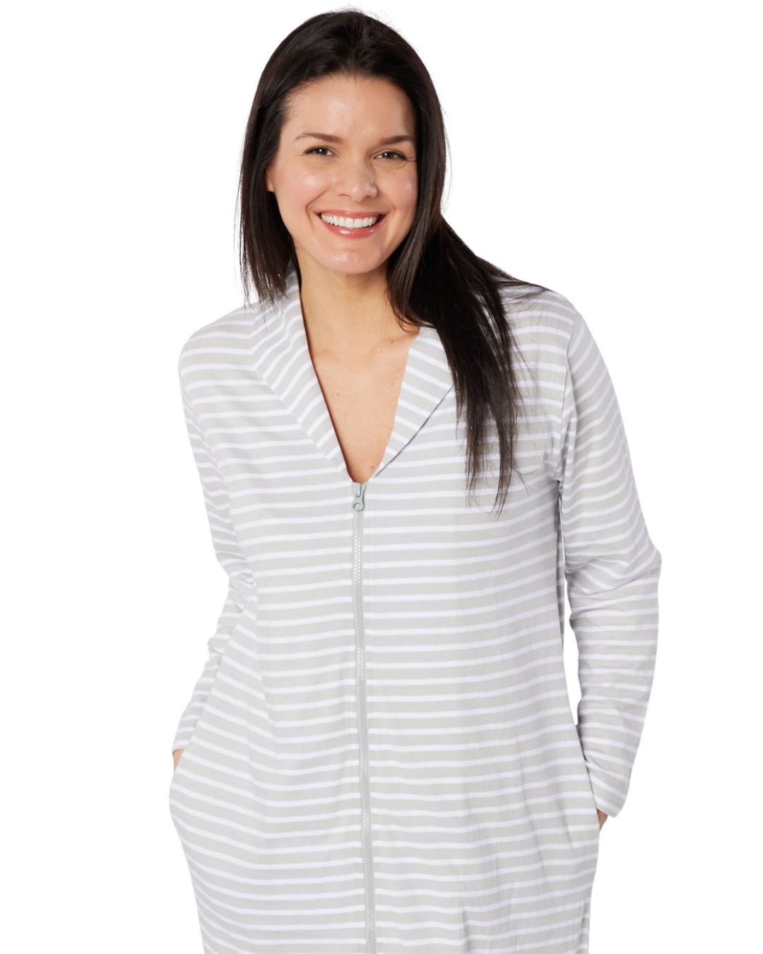 Cotton Stripe Zip Dressing Gown (NW108047)